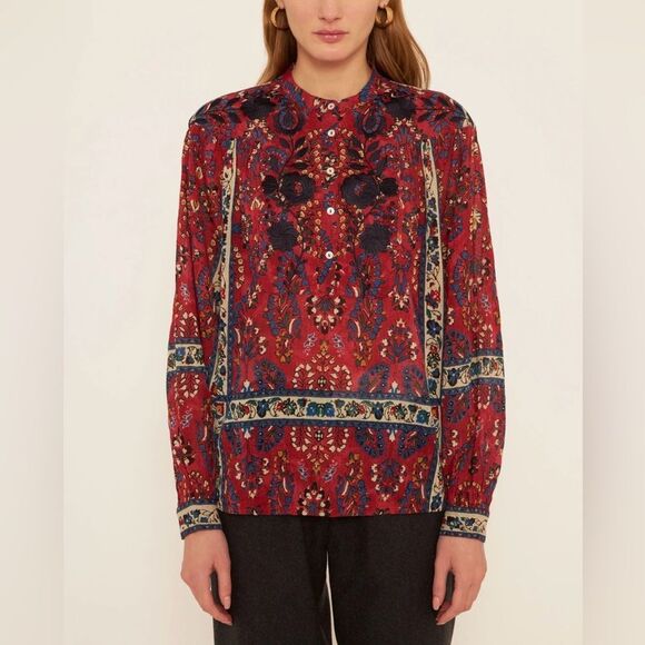 Antik Batik Tamir Embroidered Cotton Long Sleeve Blouse Top Size S - Picture 1 of 10